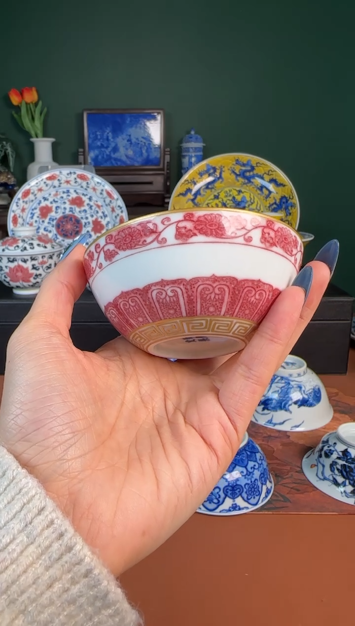 【闪购商品】杯勤义堂 全红描金 普洱杯 