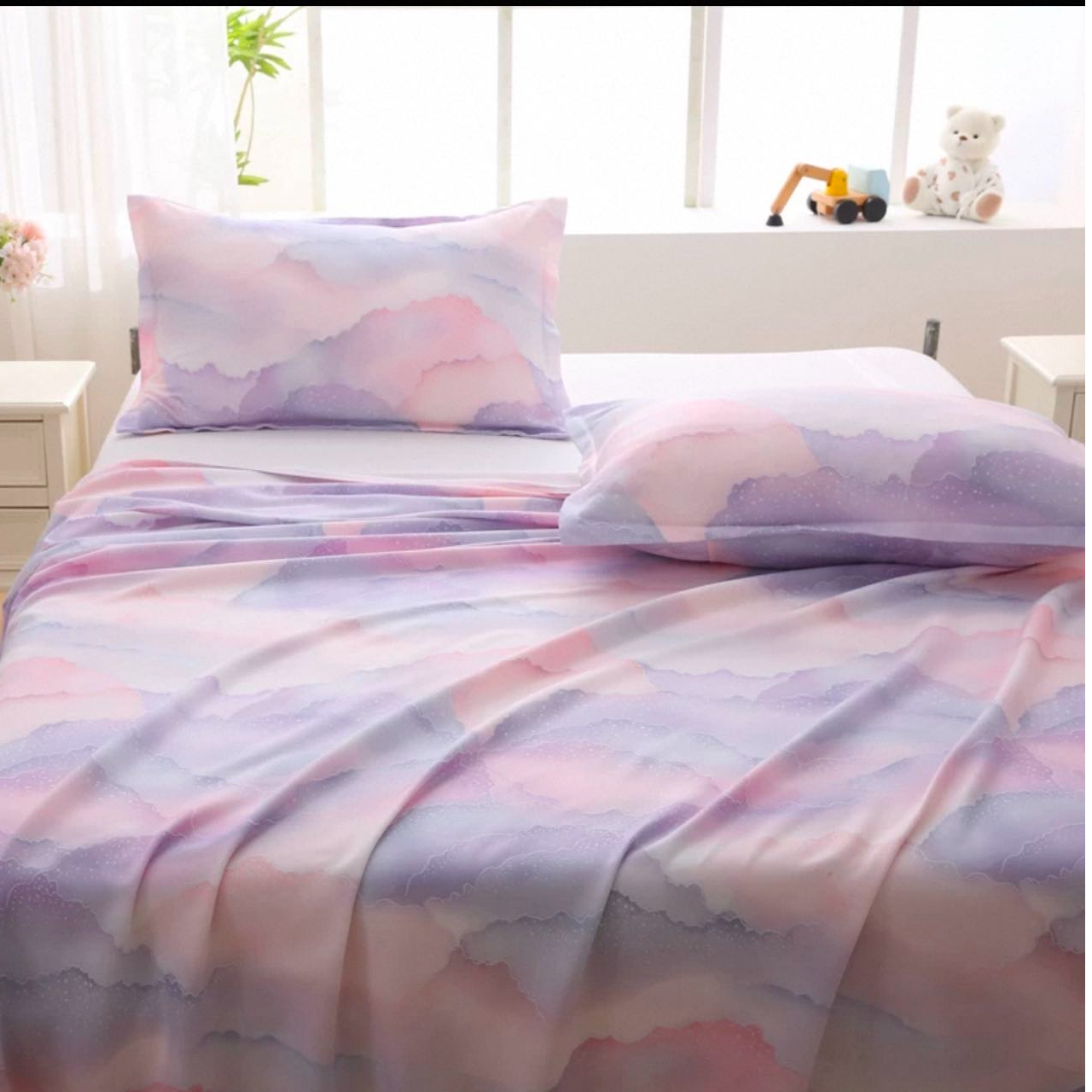 【甜甜福利】正宗纯棉2.3米.2.45米床单纯棉床单-山清水秀(紫)