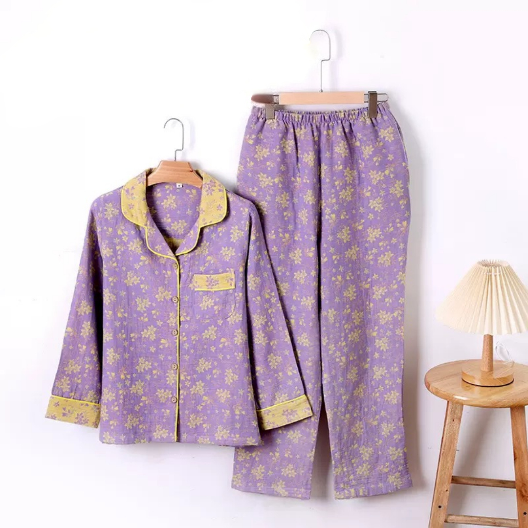 【冲粉丝】新款女款紫金全棉复古提花睡衣家居服