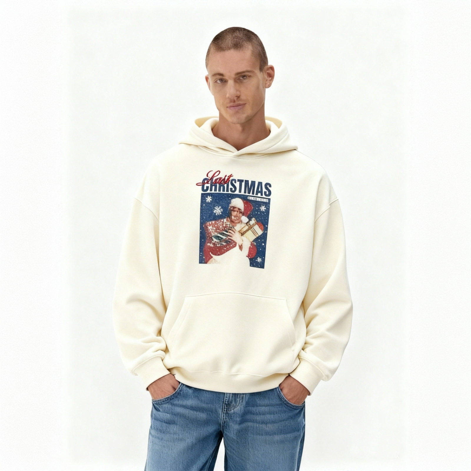 乔治迈克尔联名圣诞限定连帽加绒卫衣宽松舒适男女帽衫