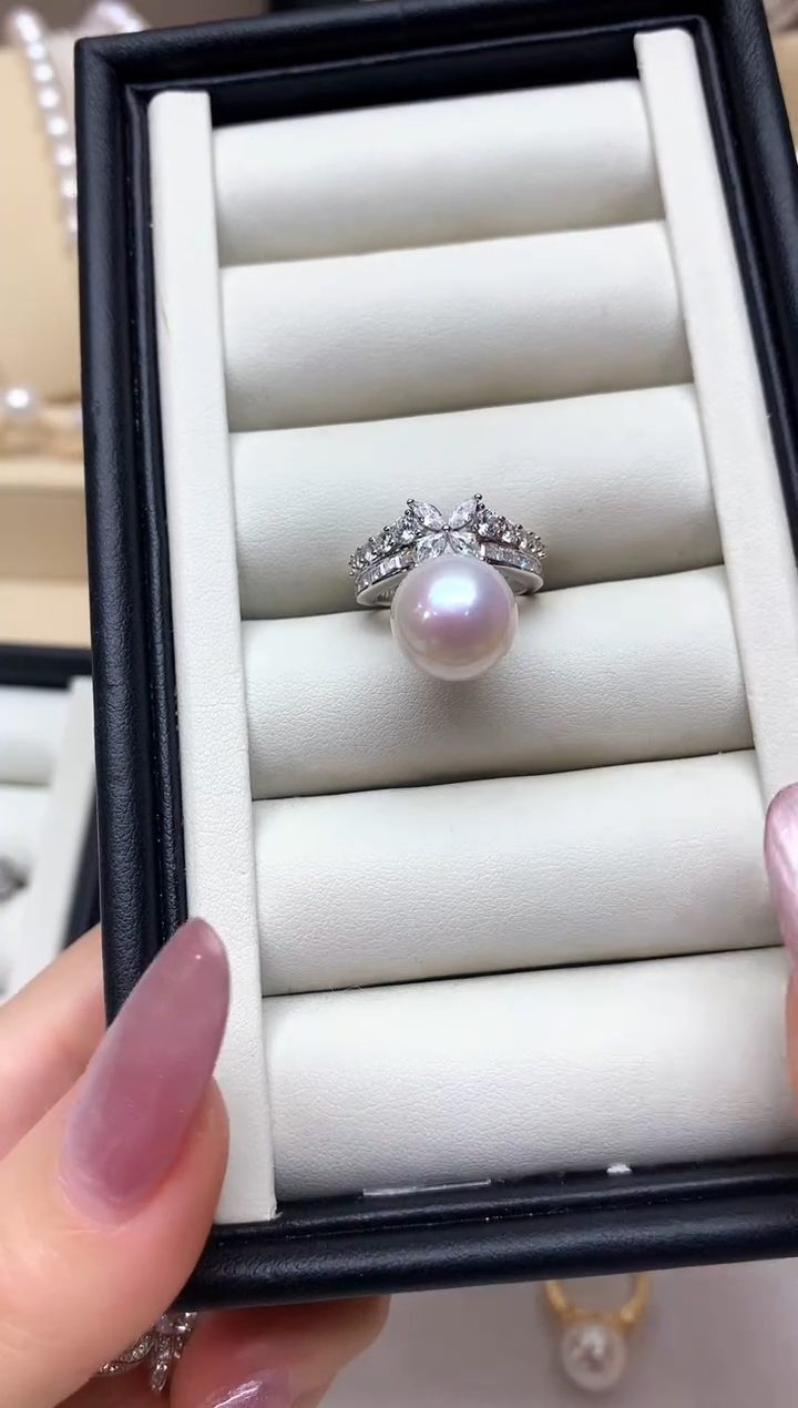 银S925镶嵌戒指淡水珍珠12-13mm