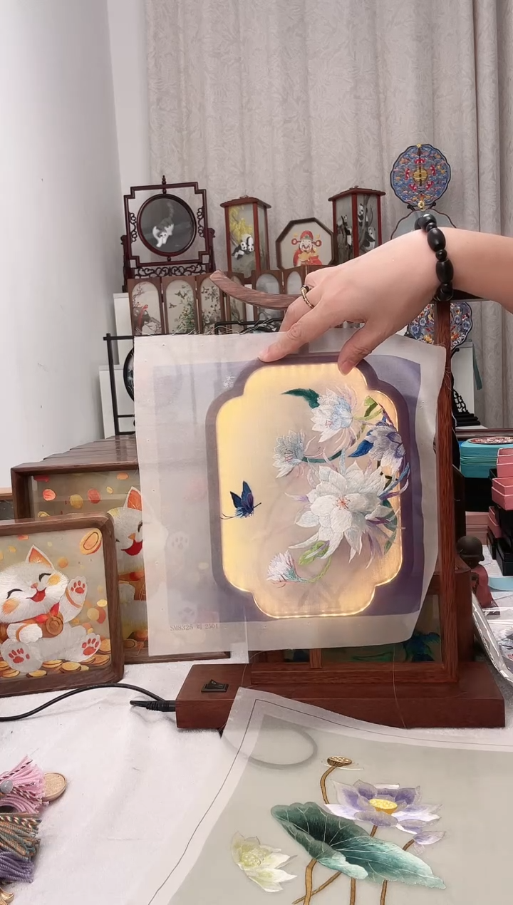 扇子苏绣作品手工精品夜灯