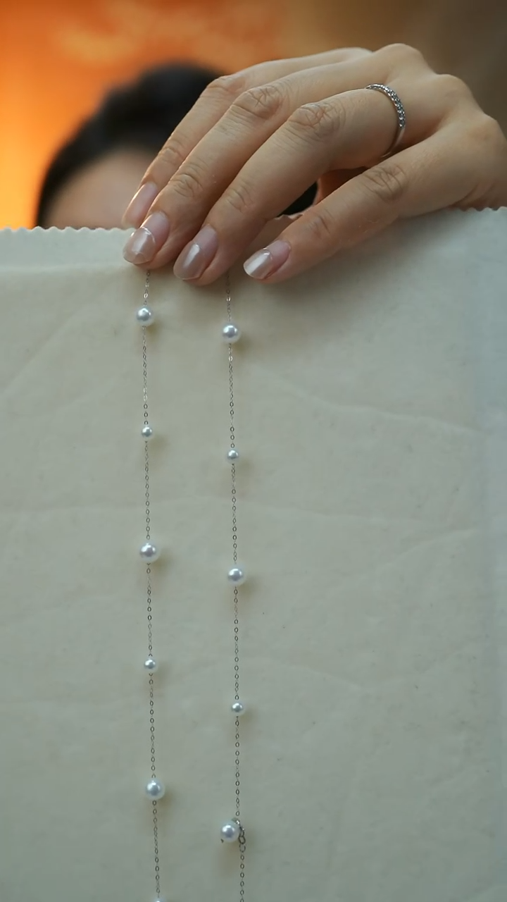 淡水珍珠银S925镶嵌项链3-6mm（大小珠满天星）