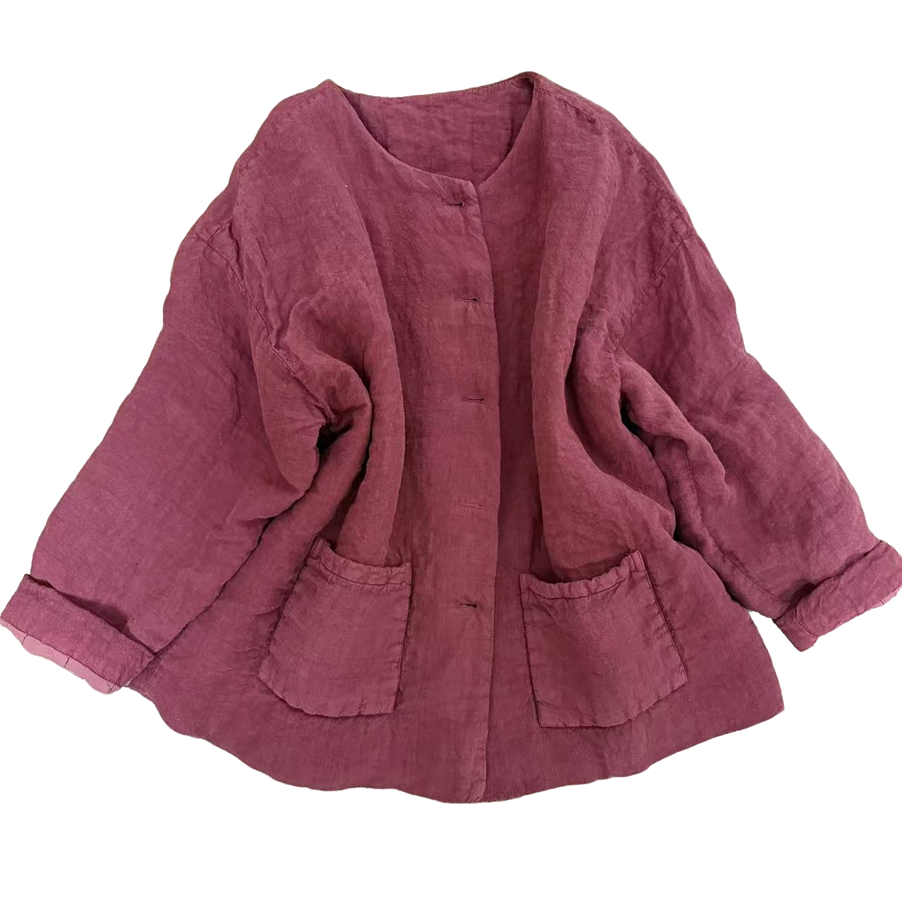 那年100%干洗亚麻棉服红色秋冬冬季外套休闲百搭款（长68胸围136）