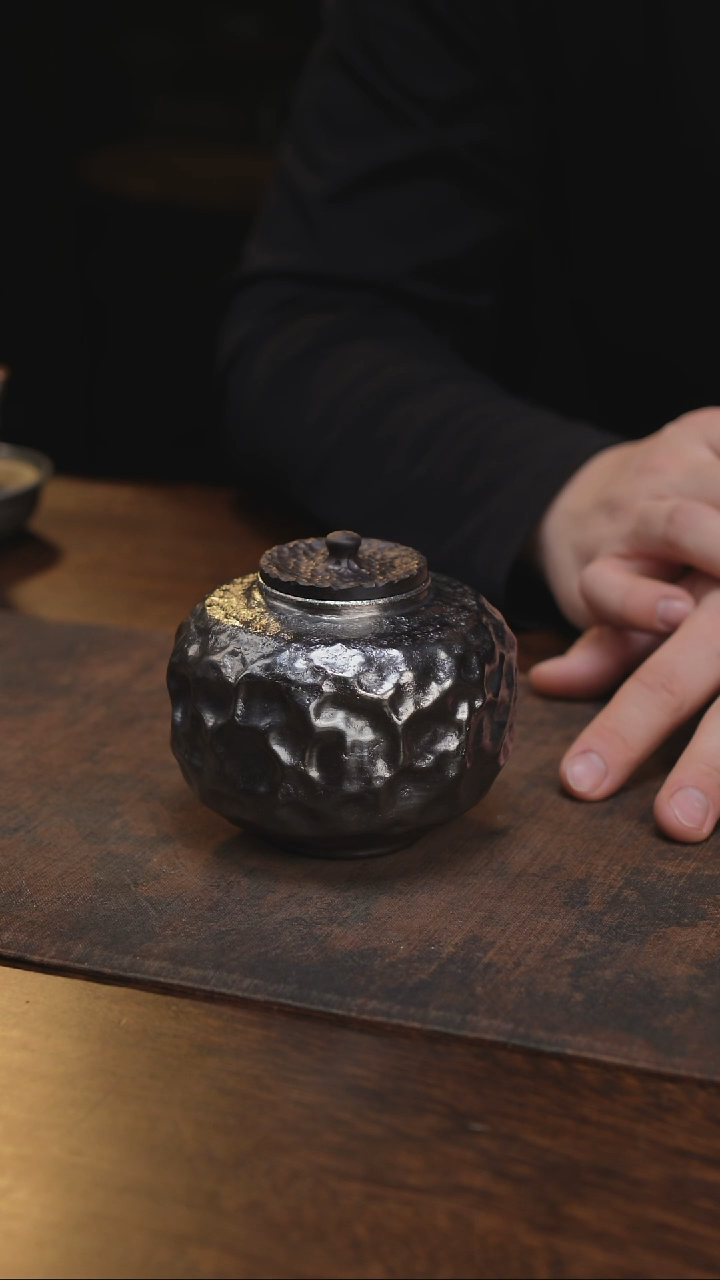 纯锡全手木塞茶罐