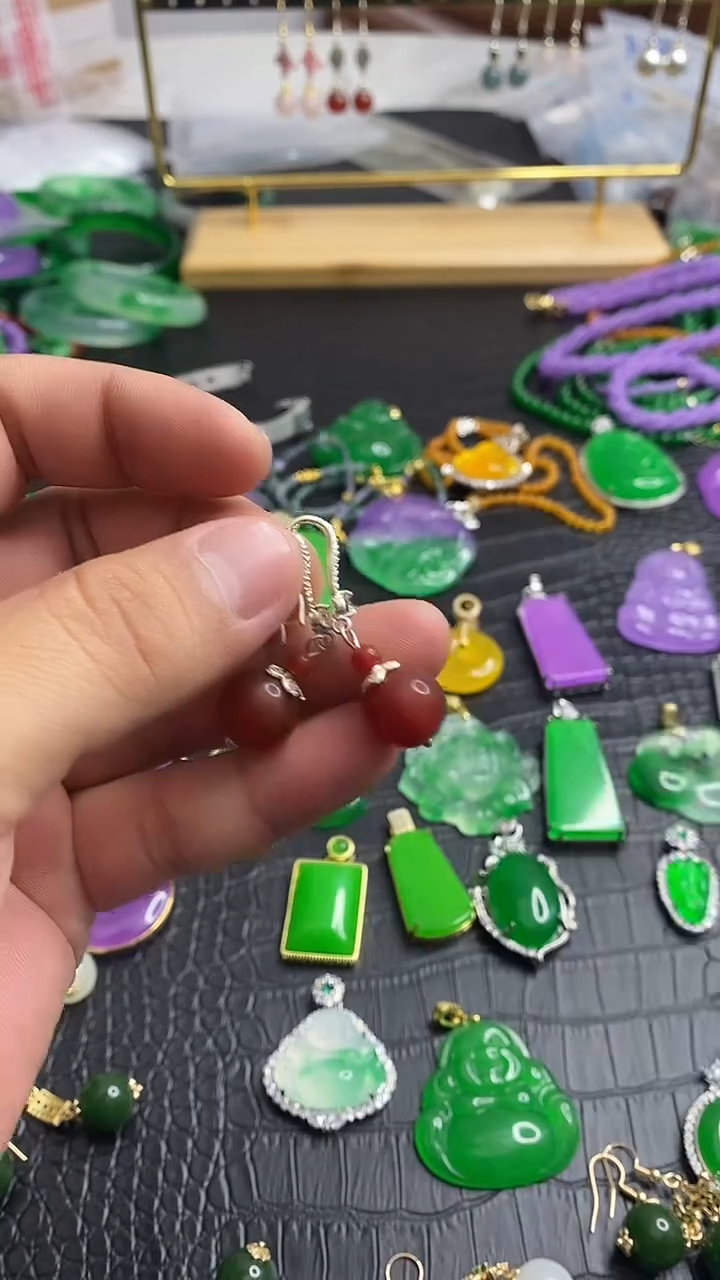 银S925镶嵌南红玛瑙耳饰S002