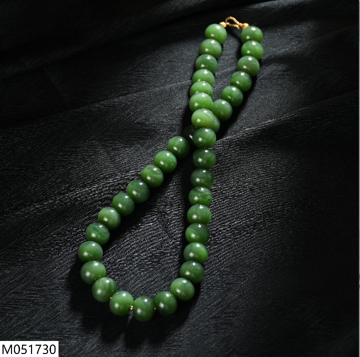 【老掌柜】猫眼胖墩妈妈链/和田玉碧玉苹果珠项链   M051730