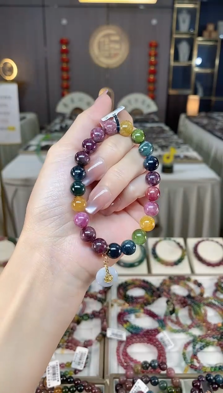 未镶嵌老矿碧玺彩虹单圈手串9mm+碧玺hon多样性发一条