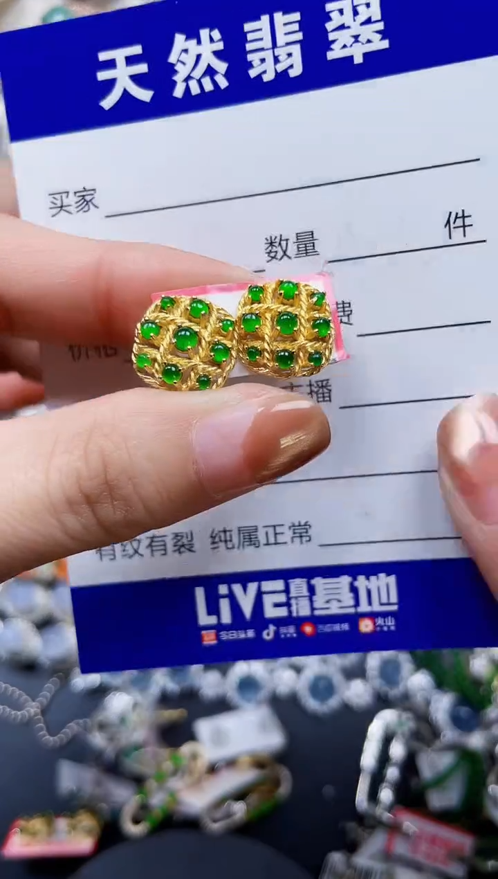 银S925镶嵌翡翠耳饰502