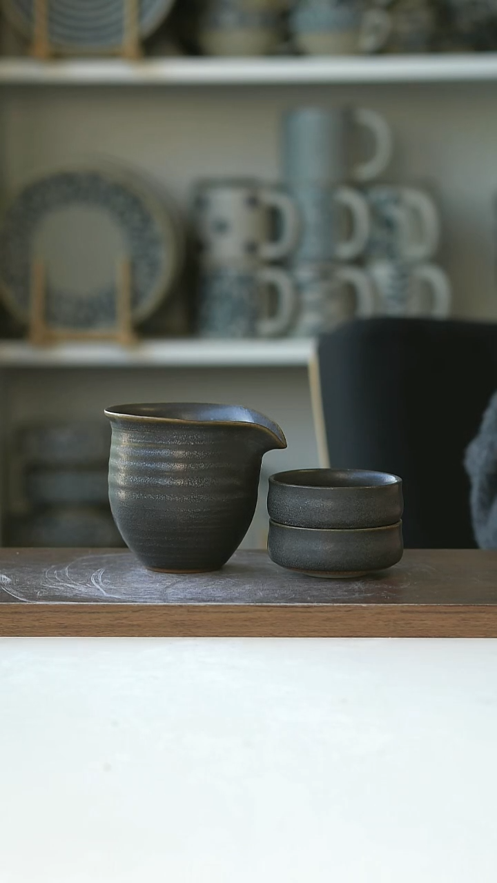 陶黑陶公道杯120ml+2小茶杯40ml@4-2@