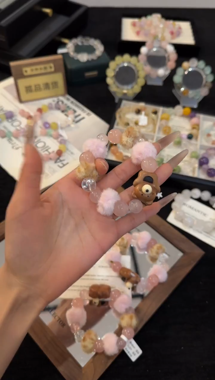 合金手链水晶粉水晶小熊手链x3373