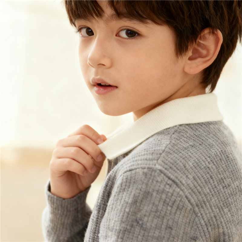 100%羊毛衫polo领秋冬青少年儿童毛衣男童套头加厚学生帅气中大童