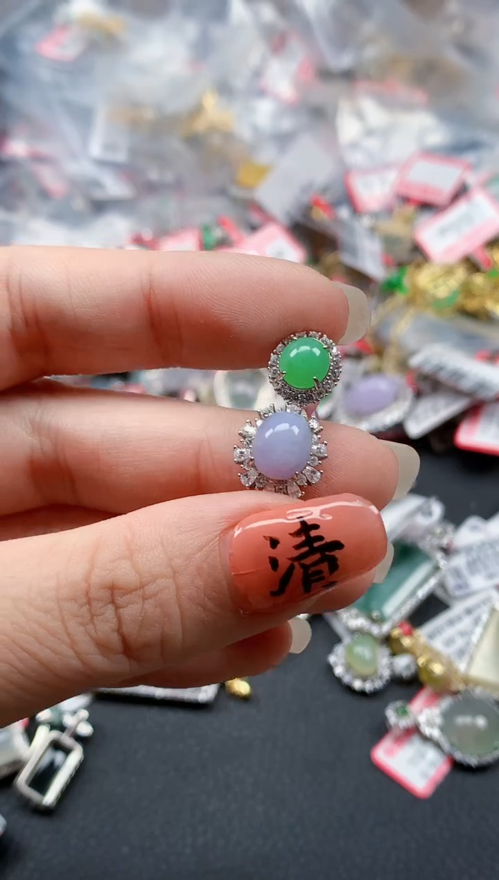 银S925镶嵌戒指翡翠天然A货缅甸翡翠