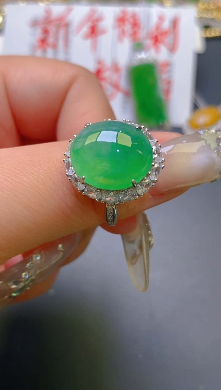 【闪购商品】翡翠耳饰银S925镶嵌天然A货翡翠1