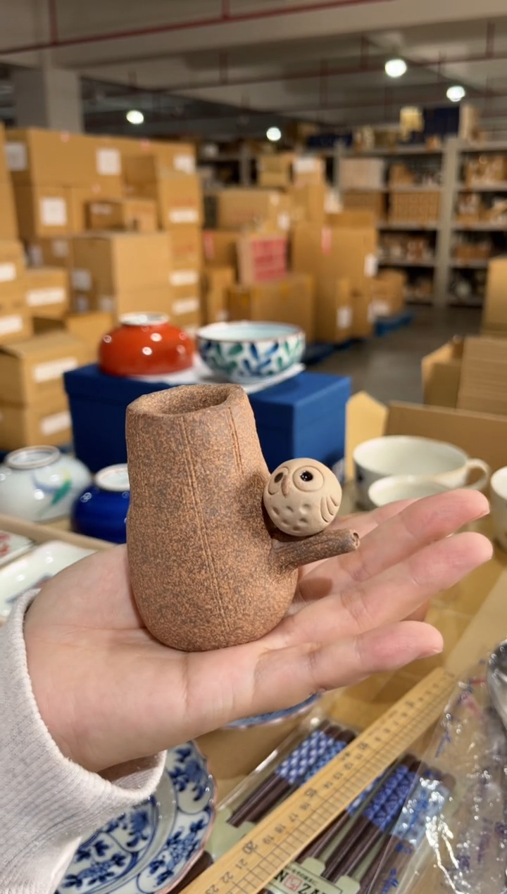 瓷片猫头鹰矮树桩插花器