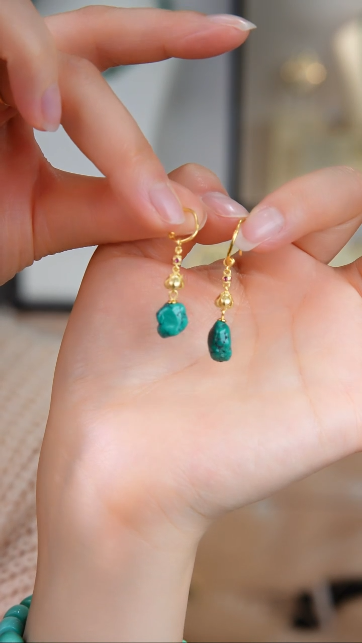 银S925镀金镶嵌绿松石耳饰多样性发货