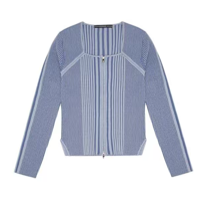 GUESS 纯色设计感方领拉链开衫长袖针织衫 女款-YO1S3661