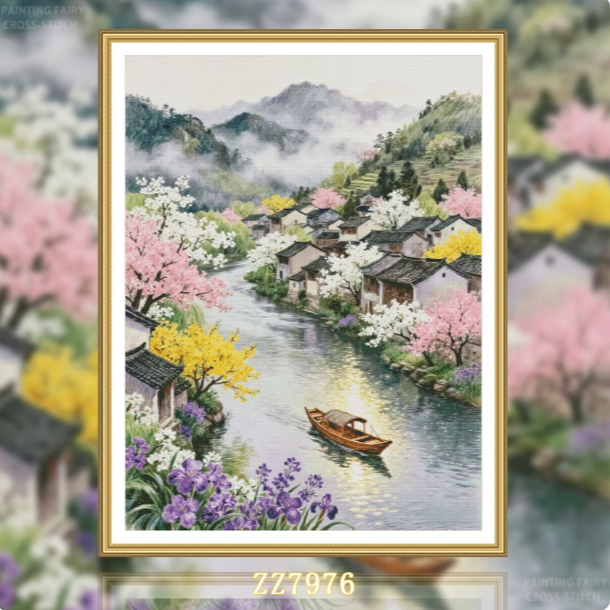 【ZZ7976-古韵水乡之春】十字绣2025新款绣客厅卧室竖版玄关风景