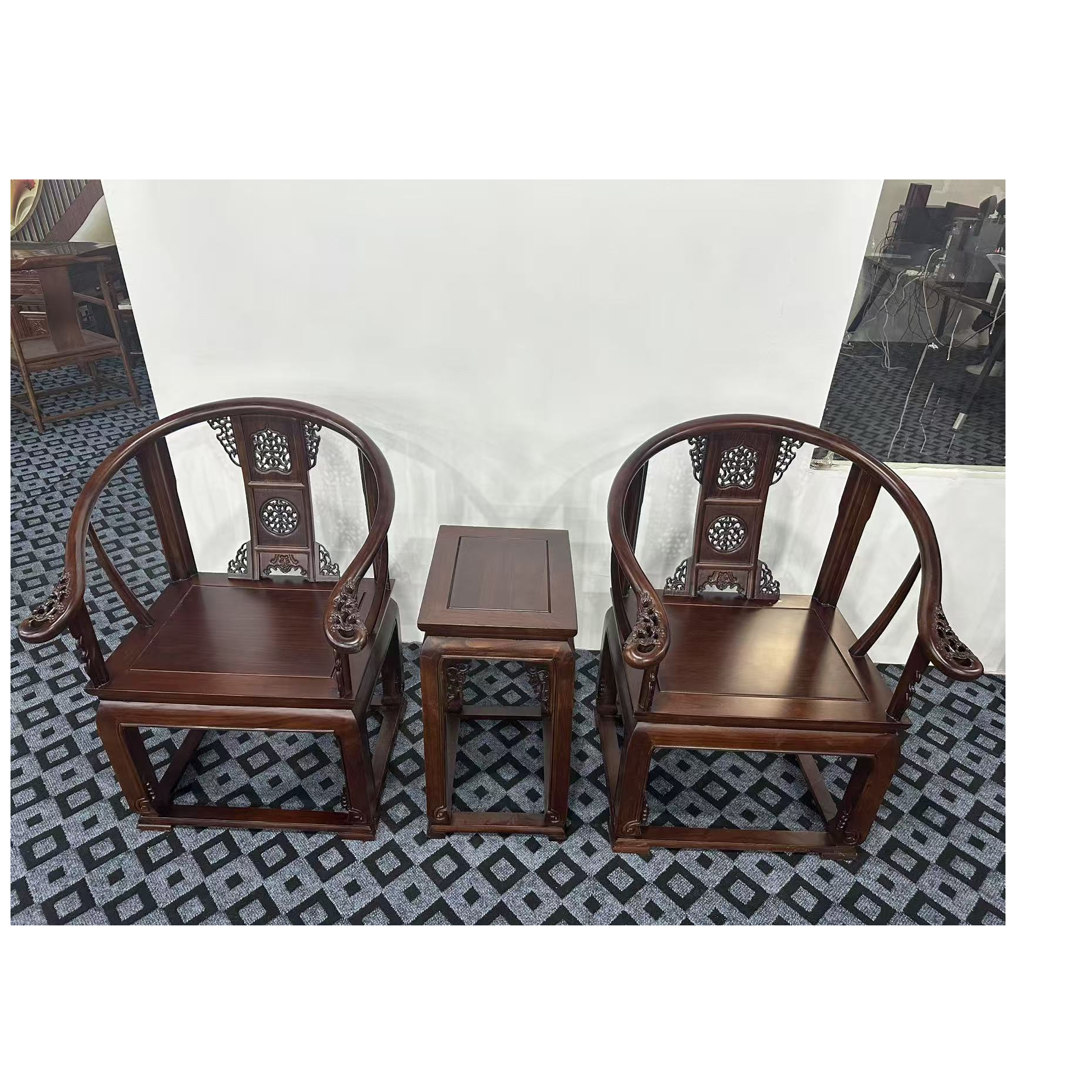 皇宫椅实木太师椅茶几组合榆木圈椅官帽椅沙发三件套中式仿古家具