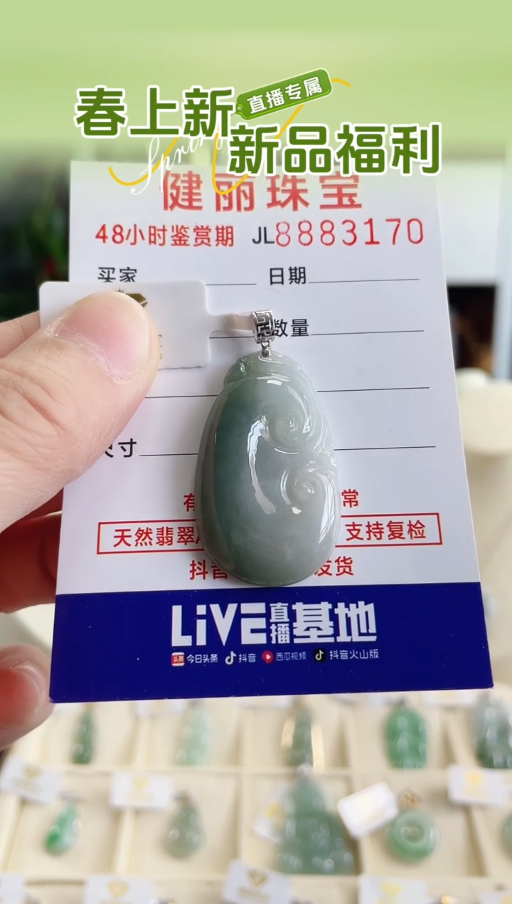 【闪购商品】翡翠颈饰18K金镶嵌天然缅甸翡翠 如意(一物一证)