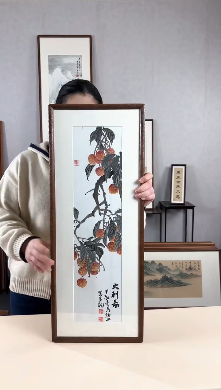 【闪购商品】国画手绘*大利图*47*92cm实木框