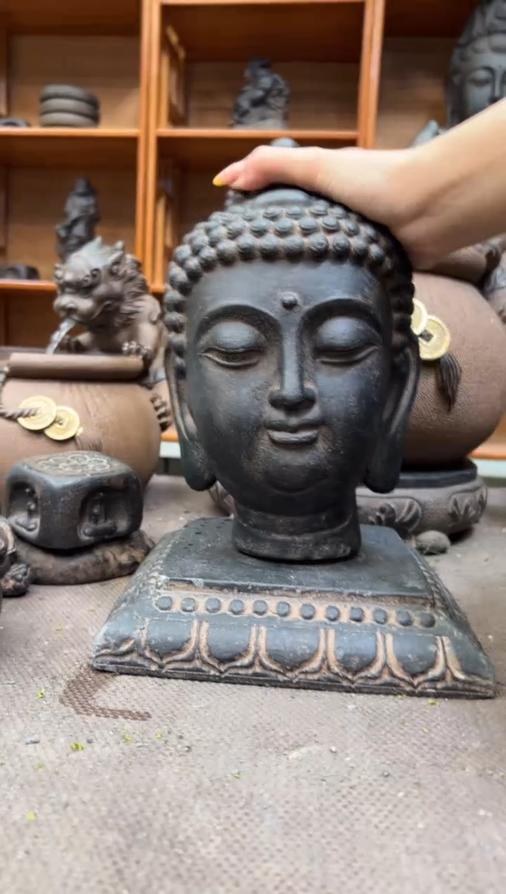 陶土【火山泥】小佛首+莲花底座