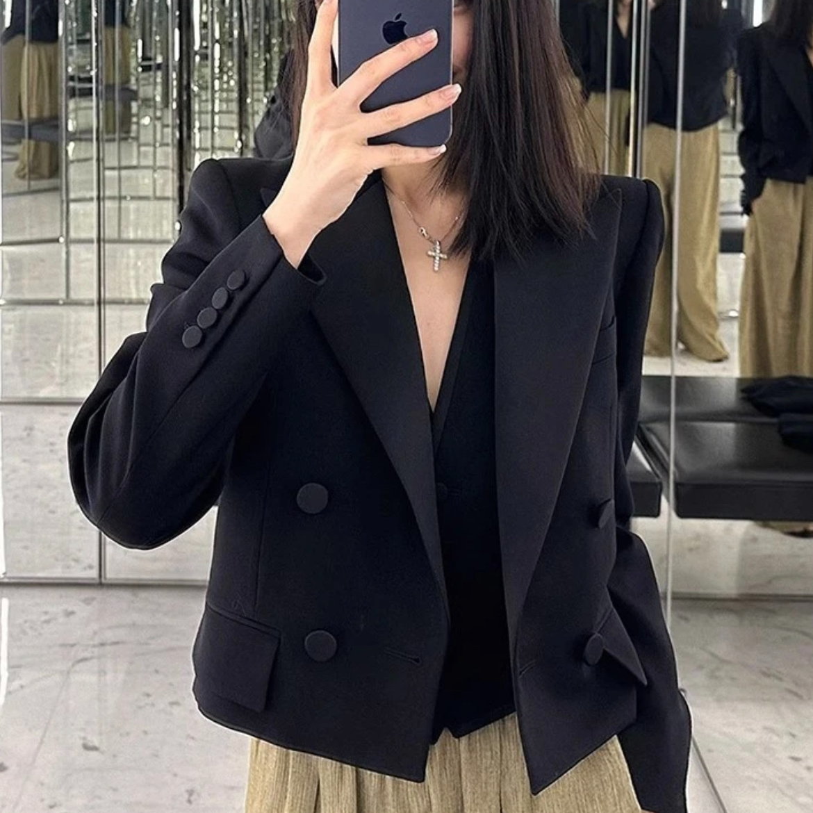 99新 YSL/圣罗兰 双排扣短西装外套/尺码F36（胸围约84）/UH003231