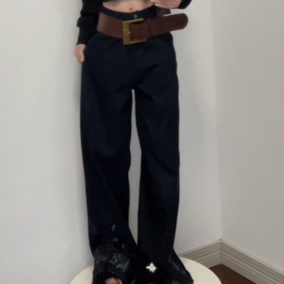 秋季新水洗印花蓝色牛仔裤