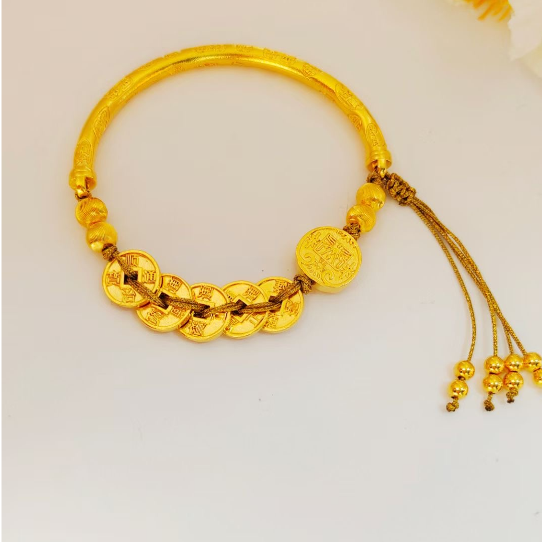 足银手镯 新款五帝钱半镯 时尚百搭气质复古精美民族风可调节