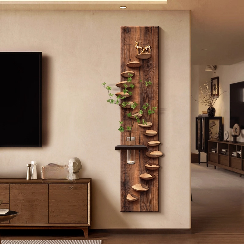 宋代美学客厅电视背景墙装饰画水培绿植玄关入户门挂画壁灯中古风