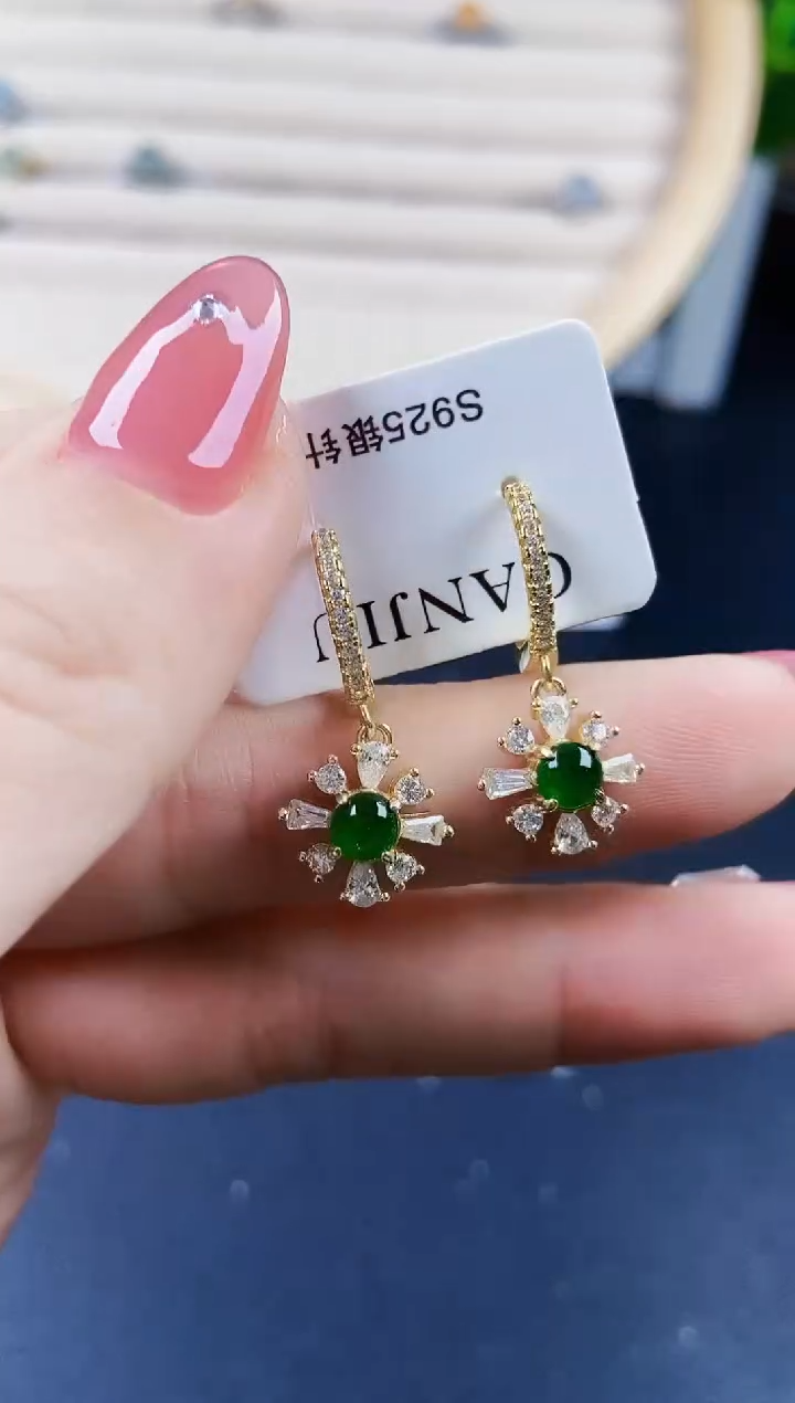 【闪购商品】翡翠耳饰银S925镶嵌120120120