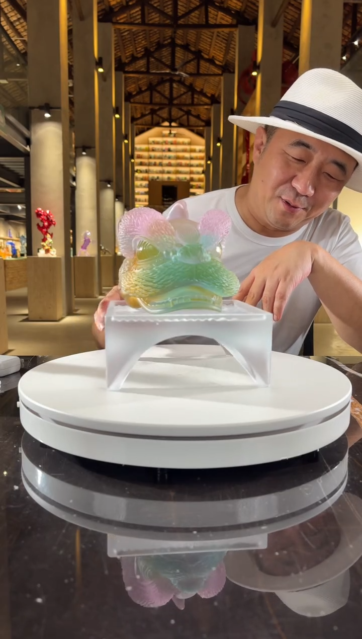 摆件CS0202037小号醒狮艺术琉璃摆件+白色止水壶承