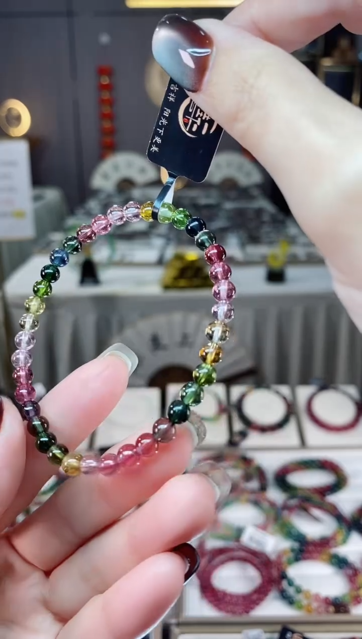未镶嵌老矿碧玺色标彩虹净体单圈手串5mm+碧玺dan多样性发货一条 