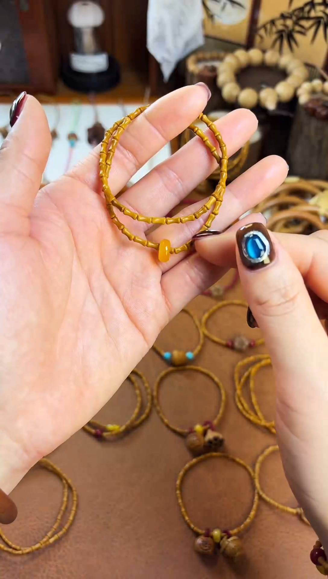 手串桃核竹节双圈黄跑环