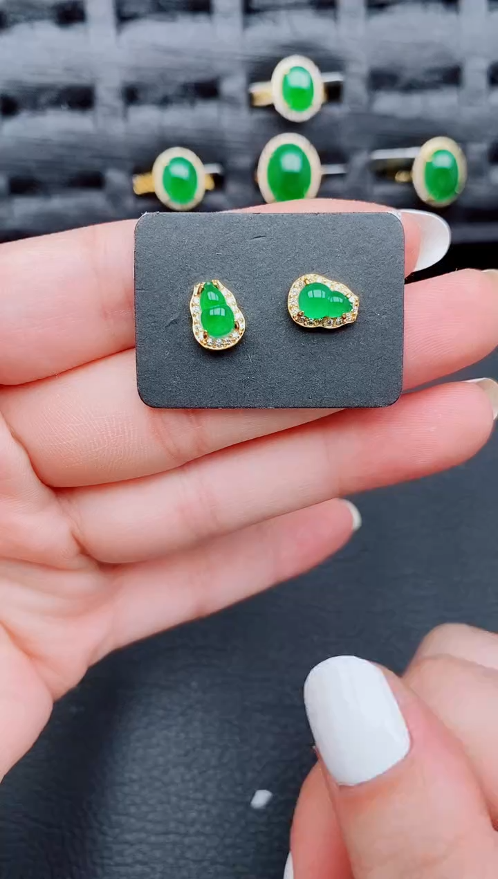 【闪购商品】翡翠耳饰银S925镶嵌天然a货翡翠482