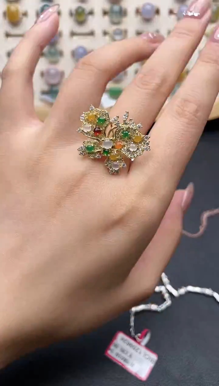 【闪购商品】翡翠戒指银S925镶嵌一物一证一礼盒
