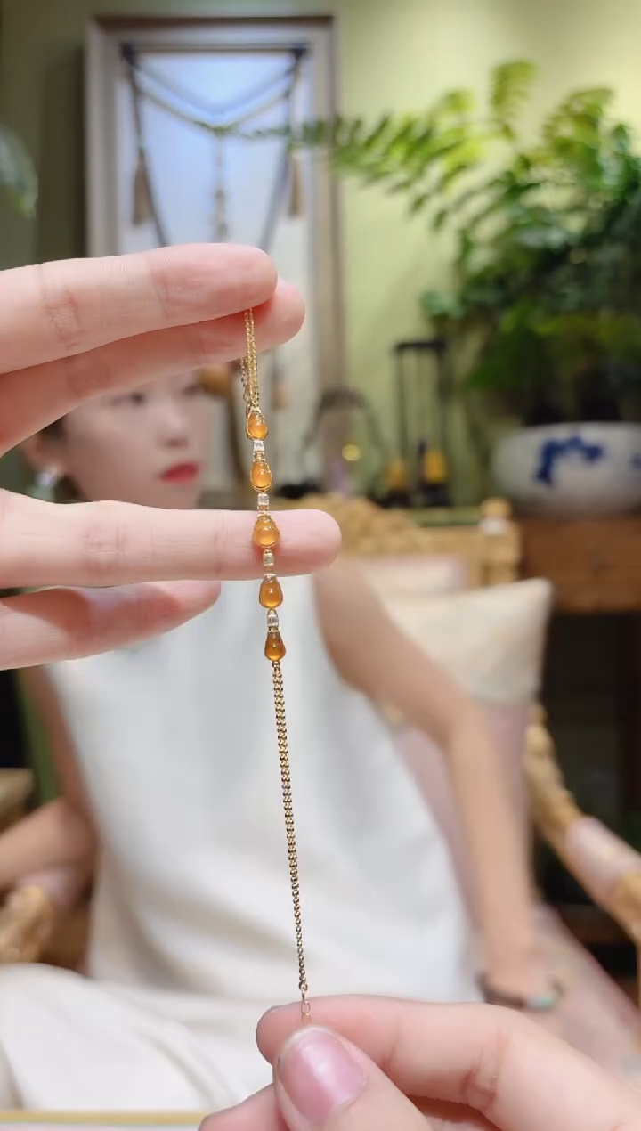 【闪购商品】翡翠手链18K金镶嵌黄翡翡翠葫芦翡翠手链