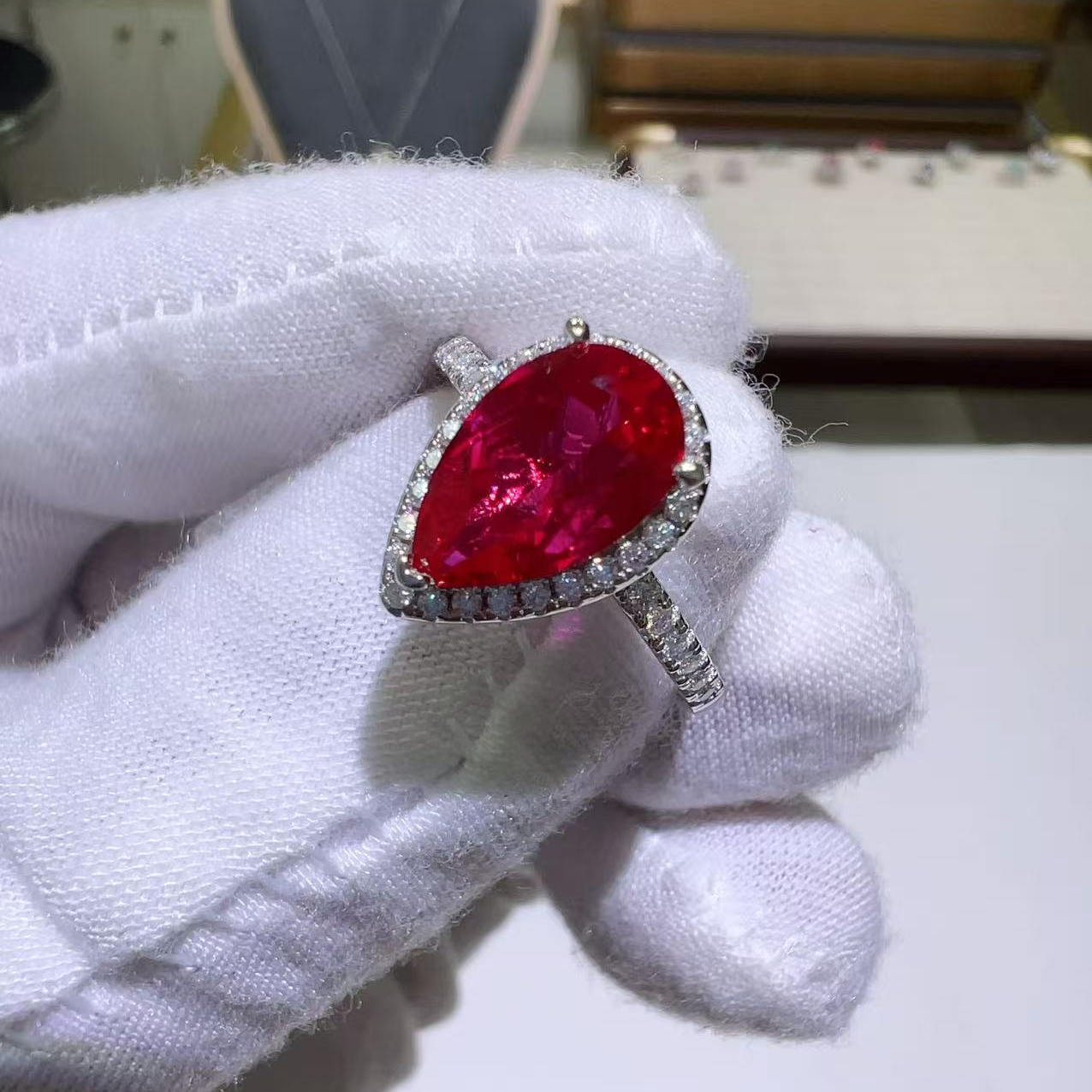 培育红宝石s925银镶嵌培育红宝石戒指3ctR3-0290