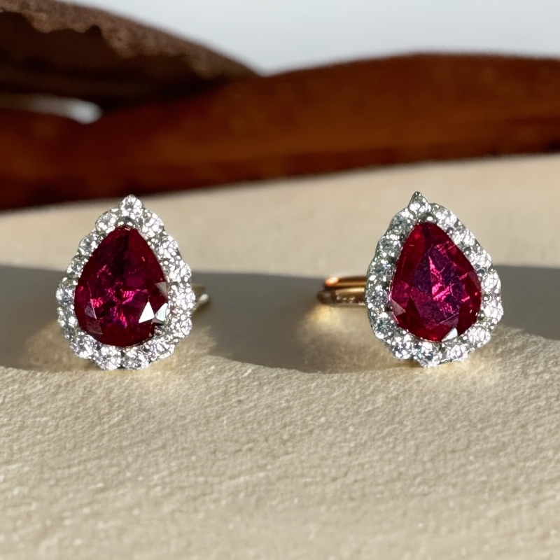 【高端定制】高贵奢藏级水滴红宝石耳钉517
