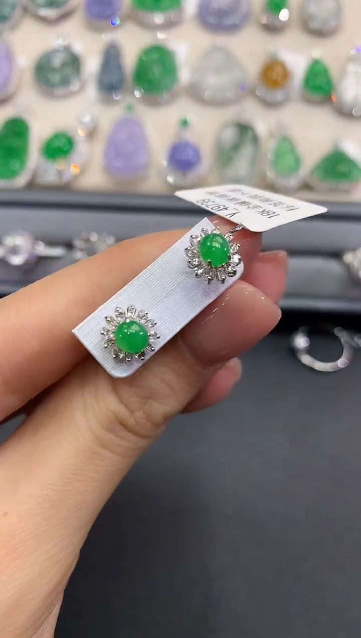 【闪购商品】翡翠耳饰18K金镶嵌a112         