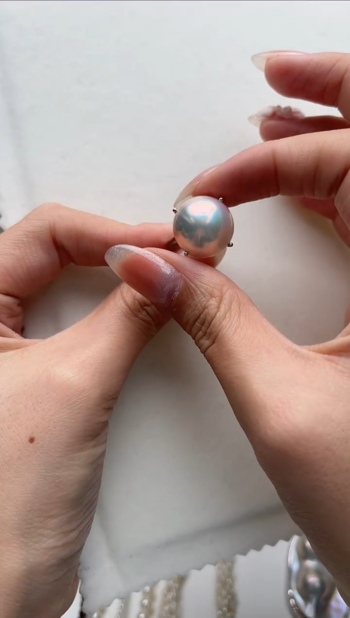 【闪购商品】拼合珍珠（马贝珠）戒圈银S925镶嵌aj2575