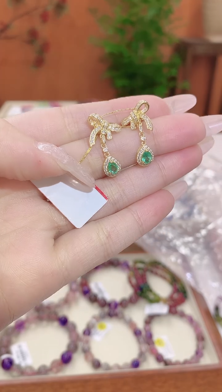 【闪购商品】祖母绿耳饰银S925镶嵌祖母绿耳饰多样性发货一件