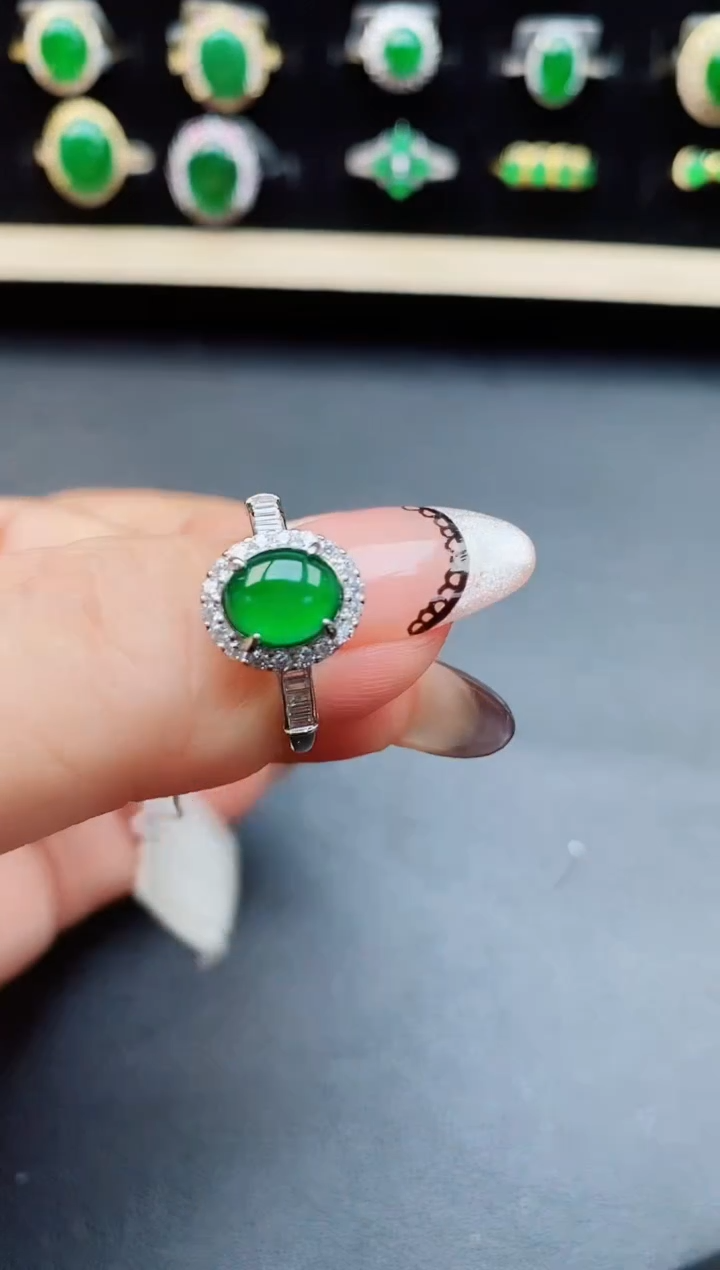 翡翠戒指银S925镶嵌50805