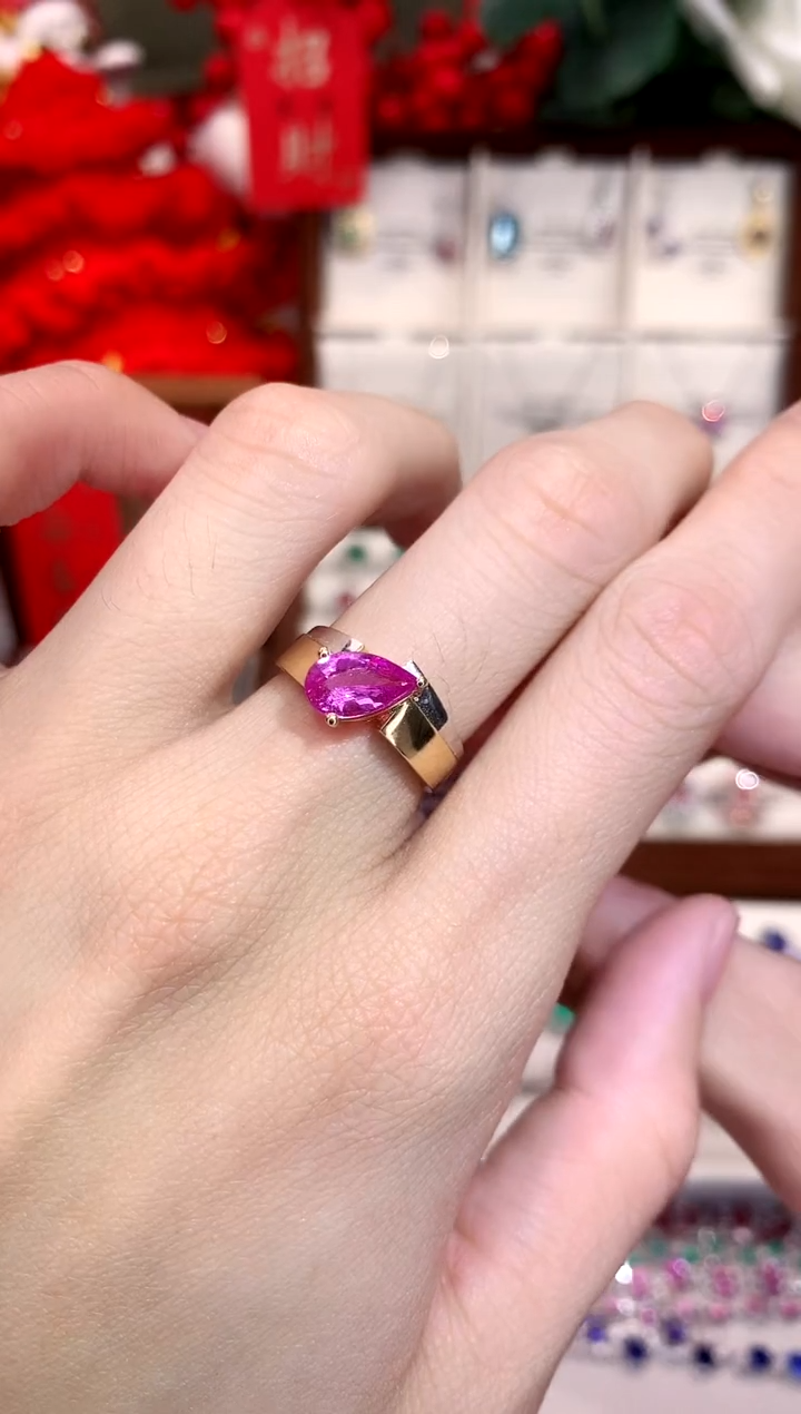 【闪购商品】彩色蓝宝石戒指18K金镶嵌1.58ct/天然宝石/七天无理由