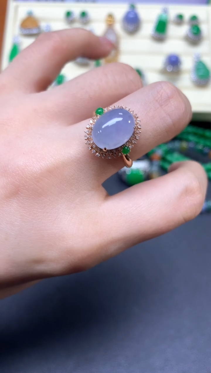 【闪购商品】翡翠戒指18K金镶嵌戒指|3550+355