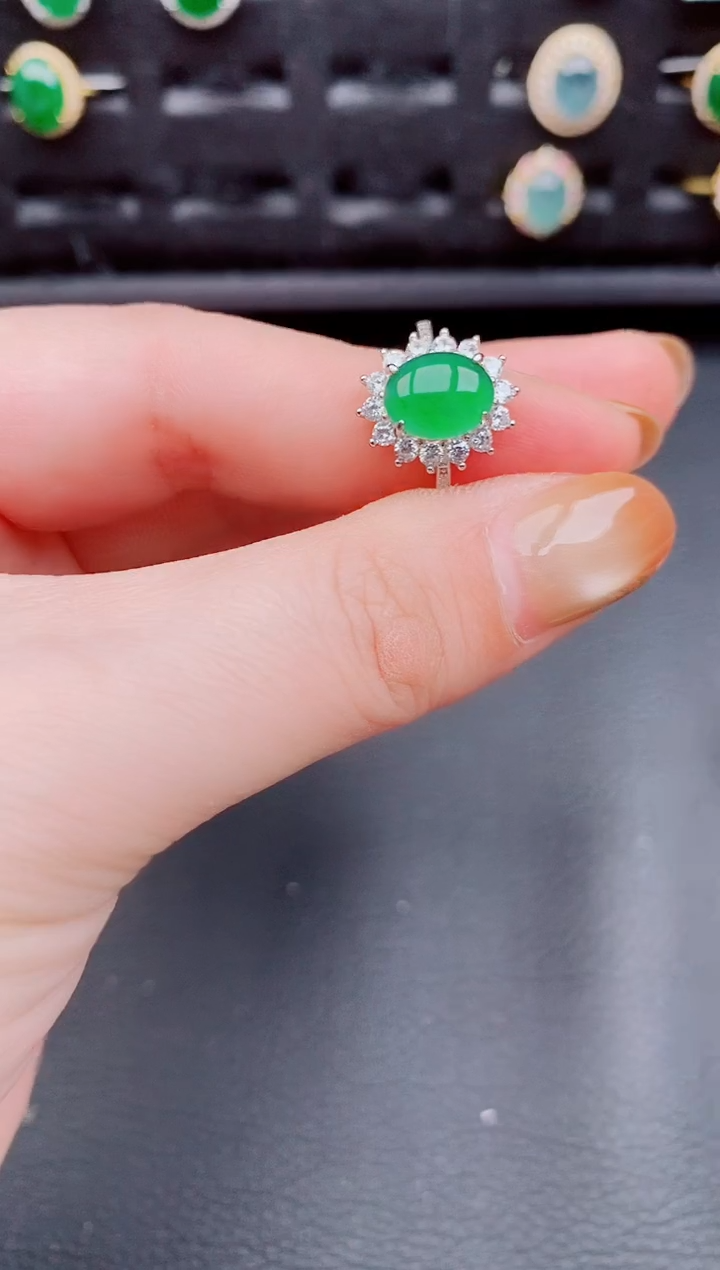 【闪购商品】翡翠戒指银S925镶嵌天然a货翡翠224