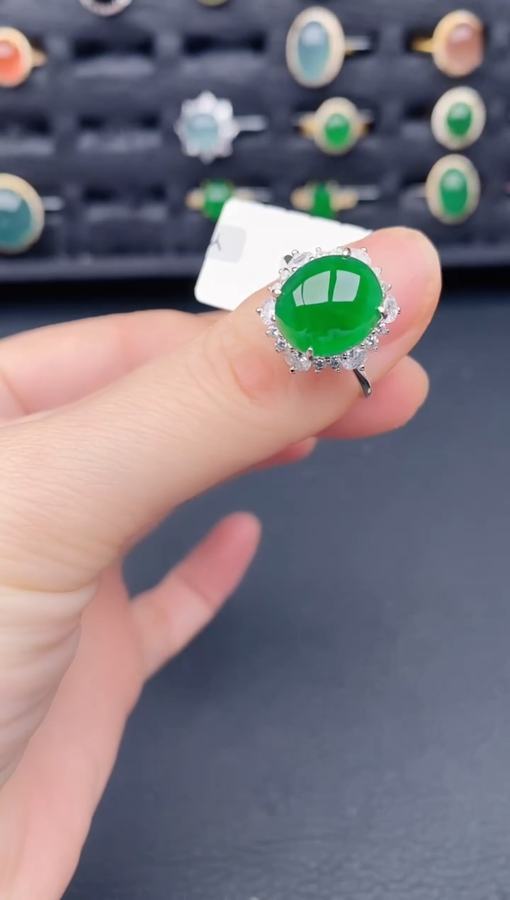银S925镶嵌戒指翡翠天然a货翡翠86
