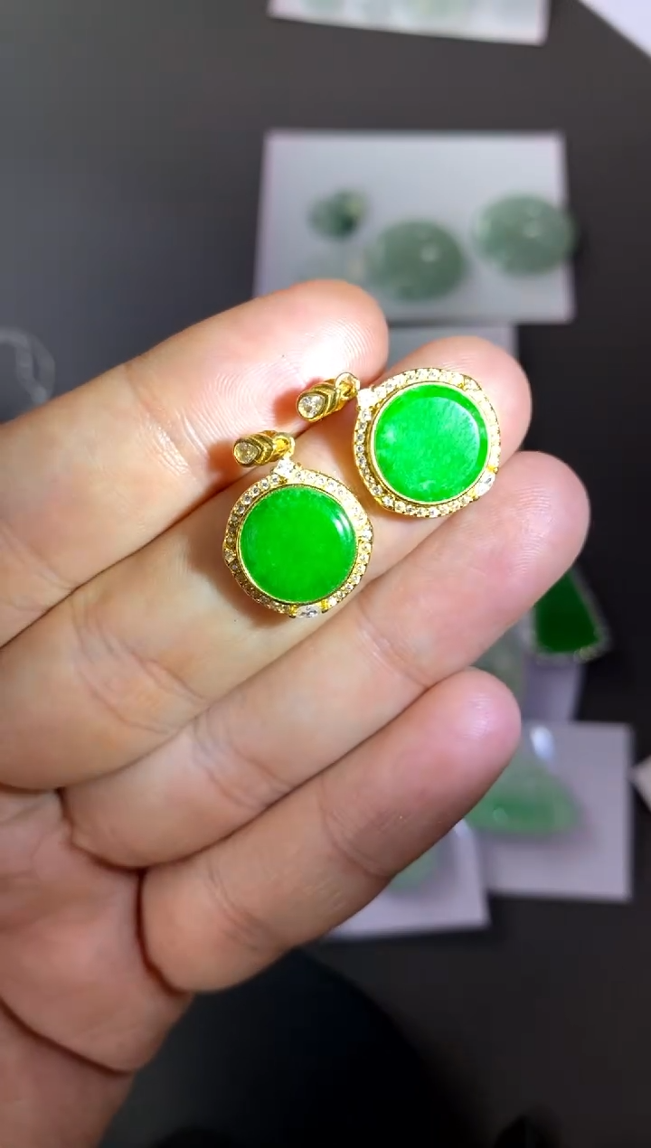 【闪购商品】翡翠耳饰银S925镀金镶嵌买断价