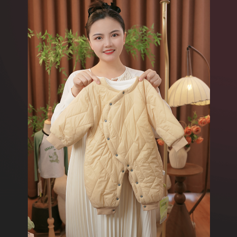 三防面料婴幼儿连身衣棉服哈衣宝宝保暖棉衣偏开连体衣冬季净面
