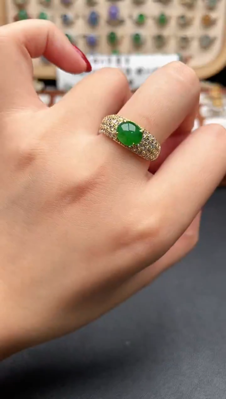 银S925镶嵌戒指翡翠一物一证一礼盒